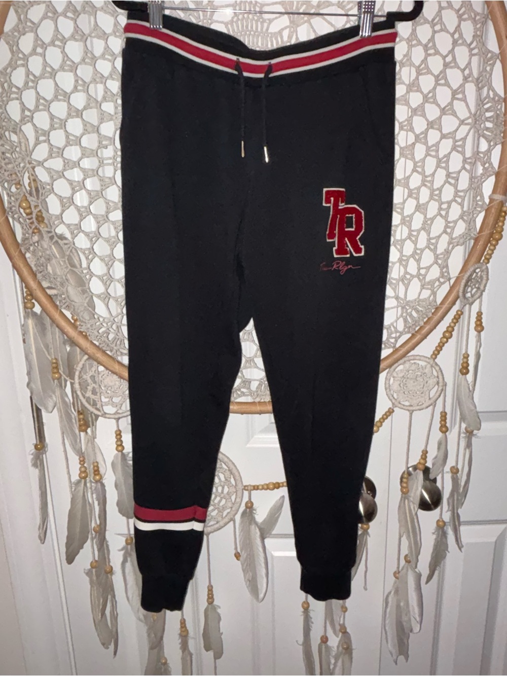 TBlack Jogger Sweatpants with Red & White Stripe‎ Detail A00361